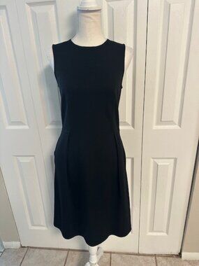 St. John Collection Caviar Knit Sleeveless A-Line Sheath Dress w/ Pockets